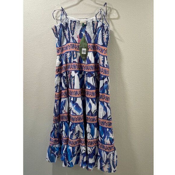 FARM RIO NWT "Blue Foliage" Sleeveless Empire Tier Midi/Maxi Blue/White/Peach XL - Picture 3 of 16